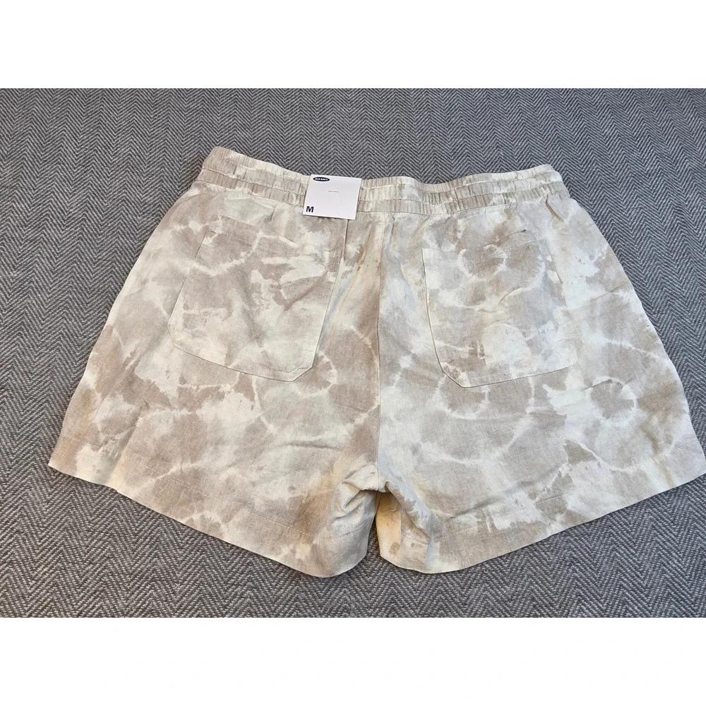 Old Navy Womens Linen Blend Tie Dye Shorts Beige White Size M NWT